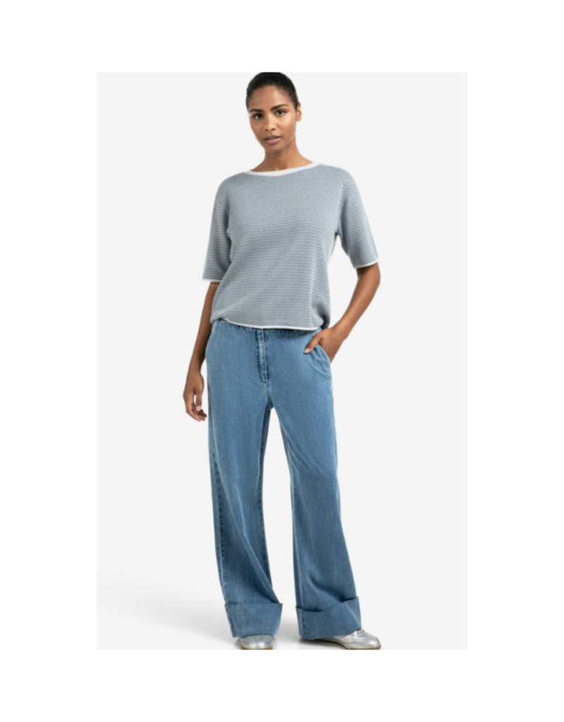 YAYA Jacquard Knit T-Shirt in Grey Melange by YAYA