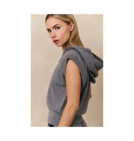 YAYA Sleeveless Knit Hoody in Grey Melange by YAYA