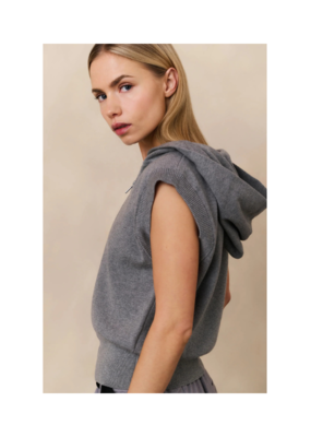 YAYA Sleeveless Knit Hoody in Grey Melange by YAYA