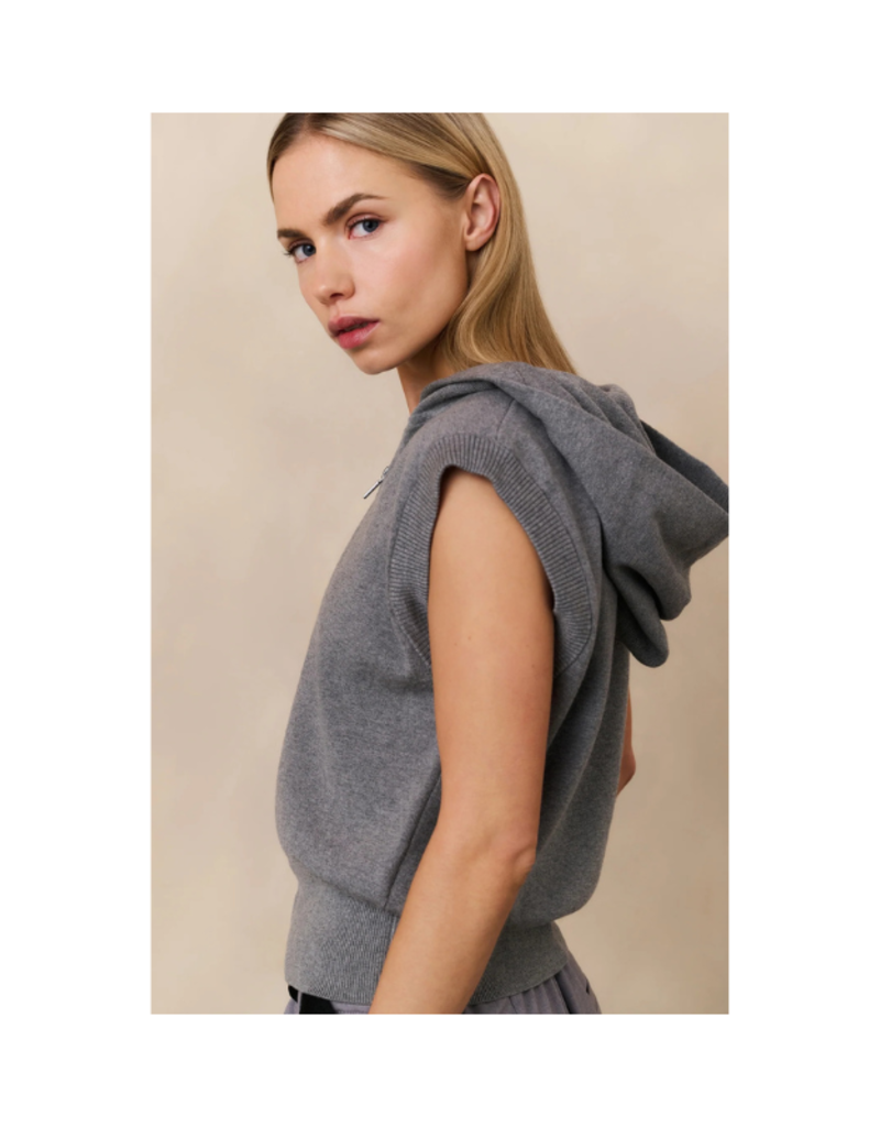 YAYA Sleeveless Knit Hoody in Grey Melange by YAYA