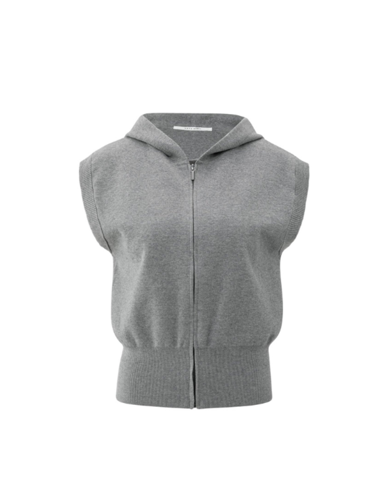 YAYA Sleeveless Knit Hoody in Grey Melange by YAYA