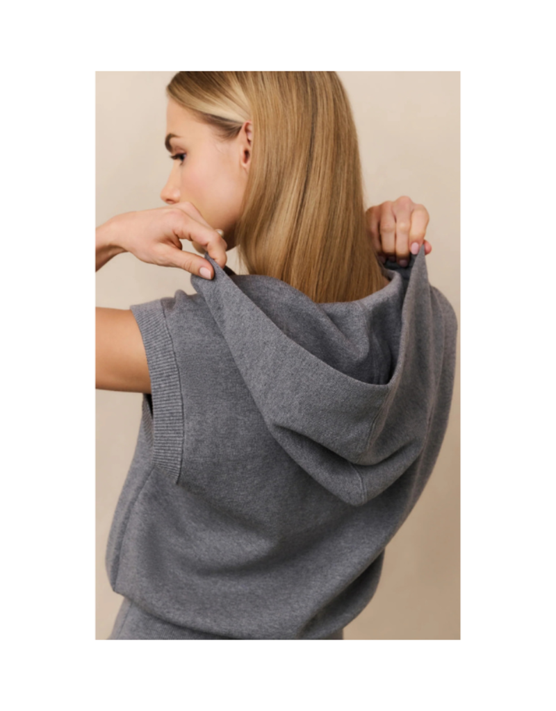 YAYA Sleeveless Knit Hoody in Grey Melange by YAYA