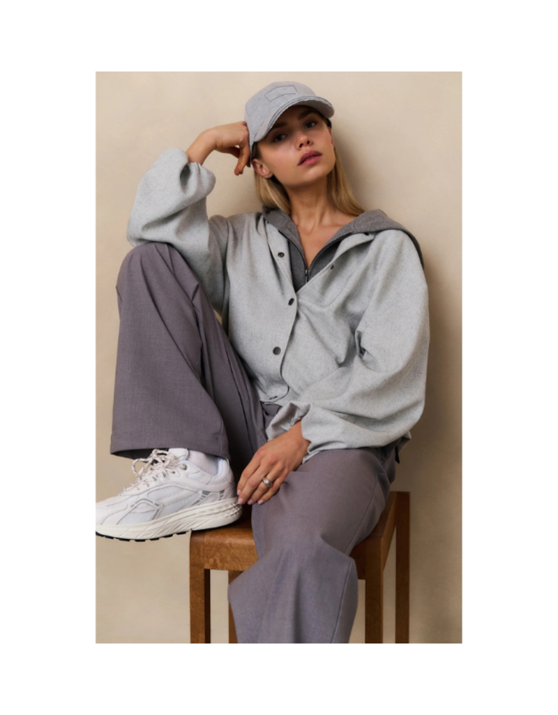YAYA Sleeveless Knit Hoody in Grey Melange by YAYA