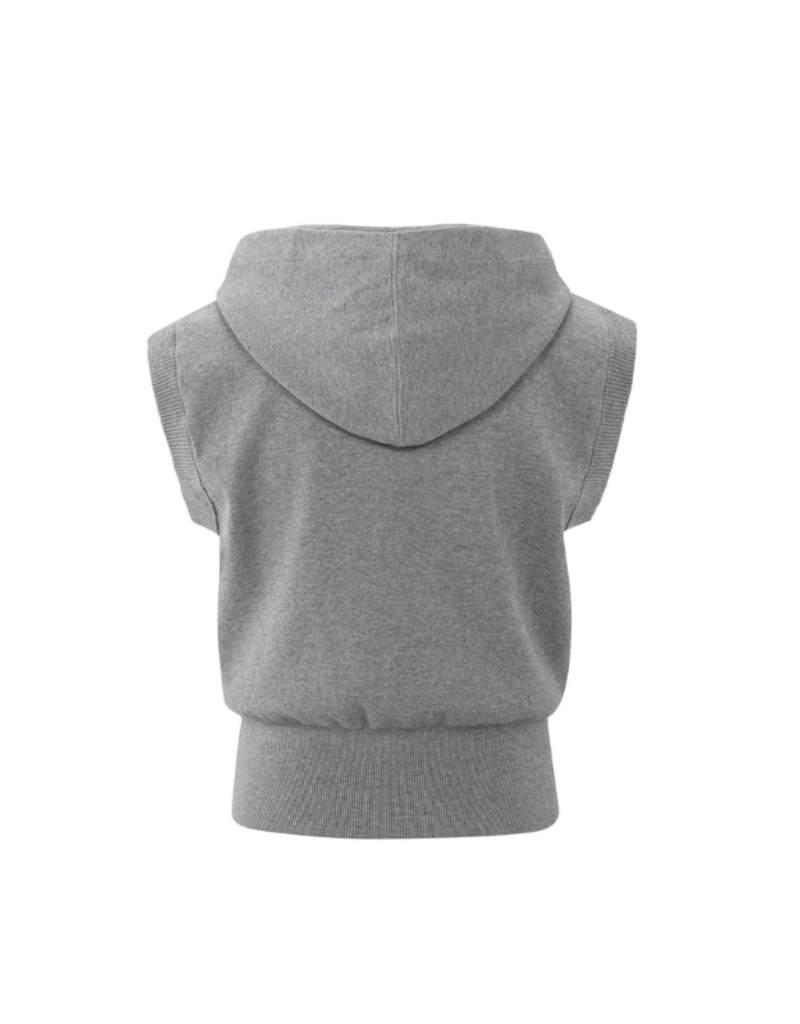 YAYA Sleeveless Knit Hoody in Grey Melange by YAYA