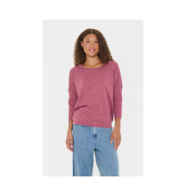 Saint Tropez Mila Round Neck Pullover in Red Violet Melange by Saint Tropez