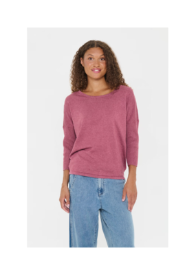 Saint Tropez Mila Round Neck Pullover in Red Violet Melange by Saint Tropez