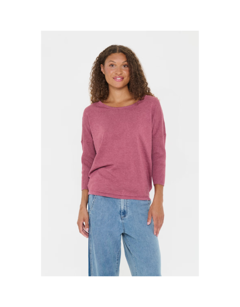 Saint Tropez Mila Round Neck Pullover in Red Violet Melange by Saint Tropez
