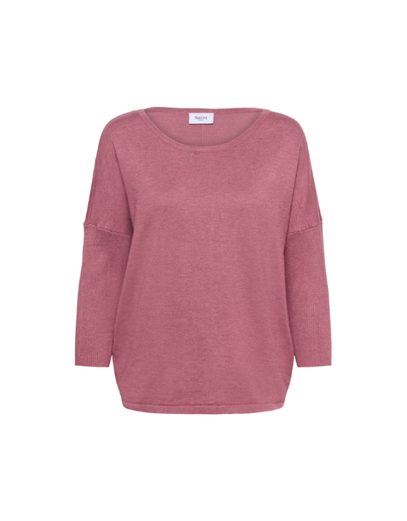 Saint Tropez Mila Round Neck Pullover in Red Violet Melange by Saint Tropez