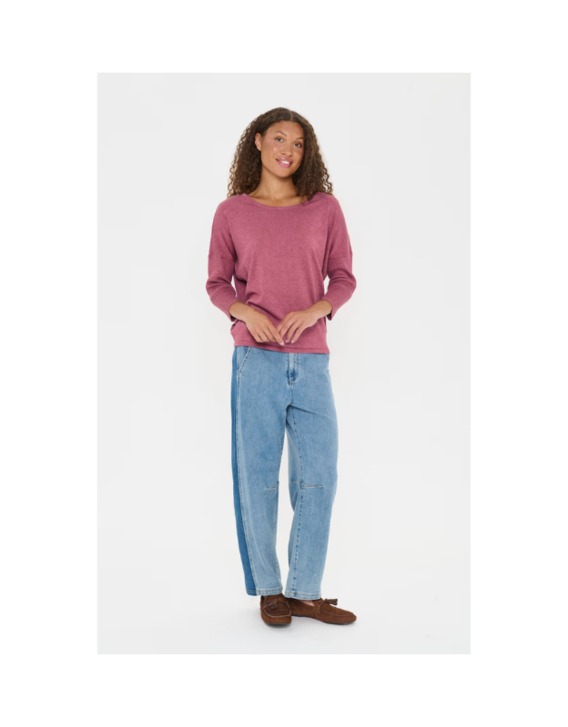 Saint Tropez Mila Round Neck Pullover in Red Violet Melange by Saint Tropez