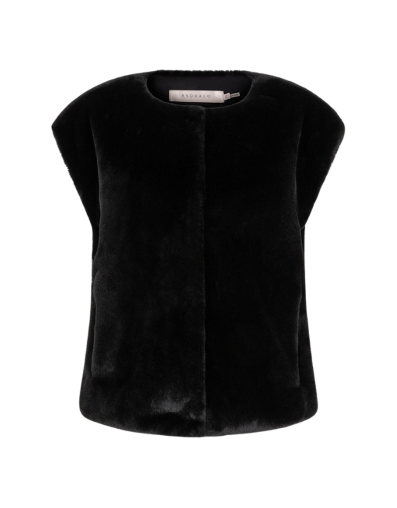 Esqualo Bodywarmer Vest in Faux Fur Black by Esqualo