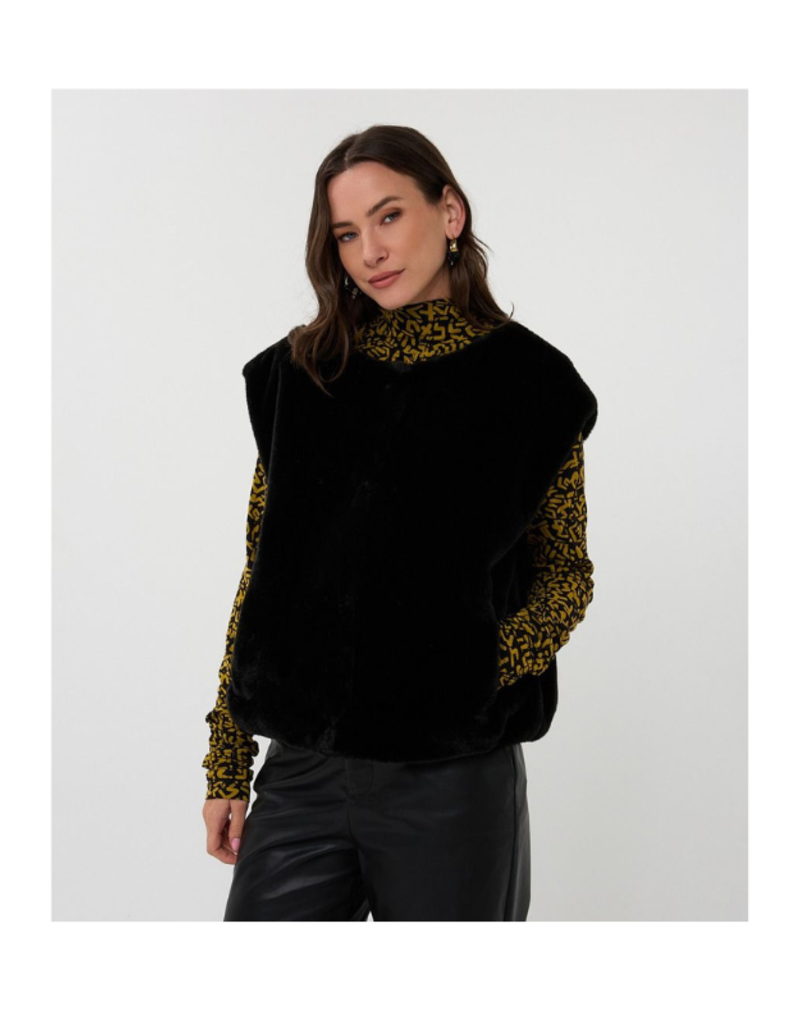 Esqualo Bodywarmer Vest in Faux Fur Black by Esqualo