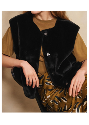 Esqualo Bodywarmer Vest in Faux Fur Black by Esqualo