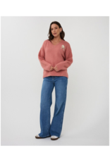 Esqualo V-Neck Brooch Sweater in Guave by Esqualo