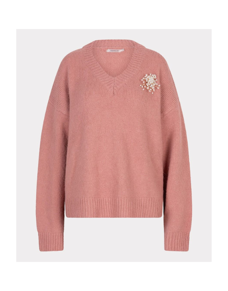 Esqualo V-Neck Brooch Sweater in Guave by Esqualo