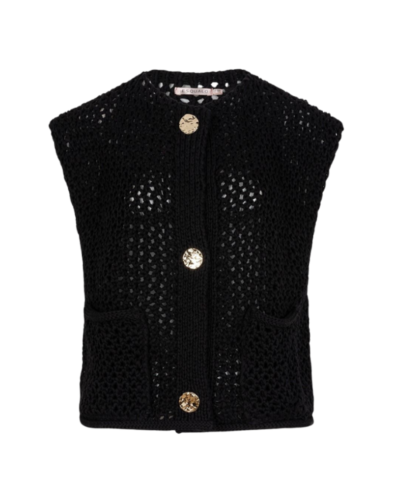 Esqualo Fancy Buttons Cardigan Vest in Black by Esqualo