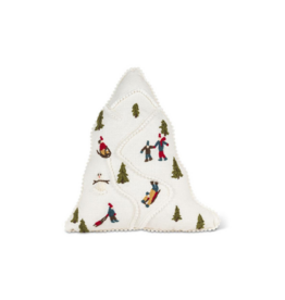 Ski Scene Boucle Tree Shaped Pillow