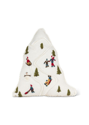 Ski Scene Boucle Tree Shaped Pillow