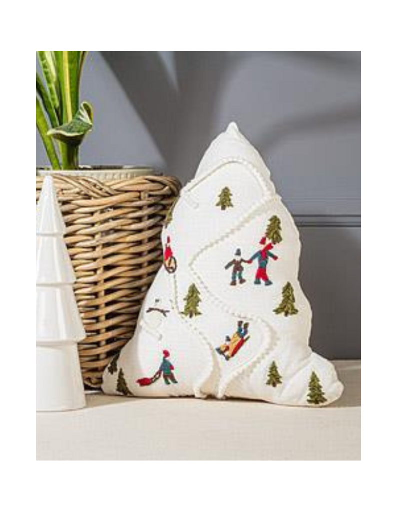 Ski Scene Boucle Tree Shaped Pillow
