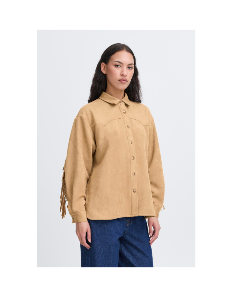 ICHI Effano Faux Suede Shirt in Travertine by ICHI