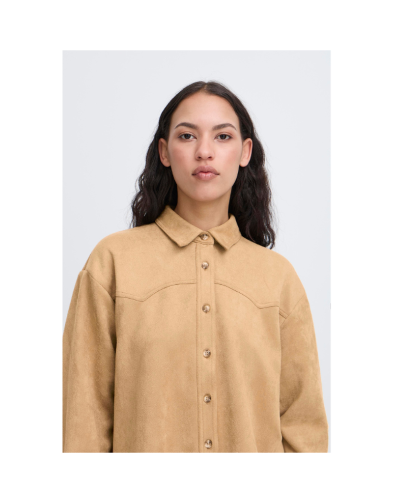 ICHI Effano Faux Suede Shirt in Travertine by ICHI