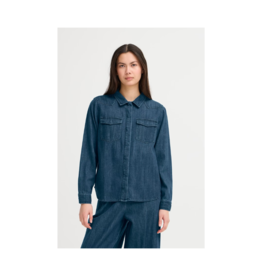 ICHI Aubery Denim Shirt in Washed Dark Blue by ICHI