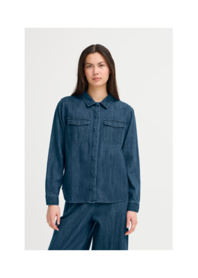 ICHI Aubery Denim Shirt in Washed Dark Blue by ICHI