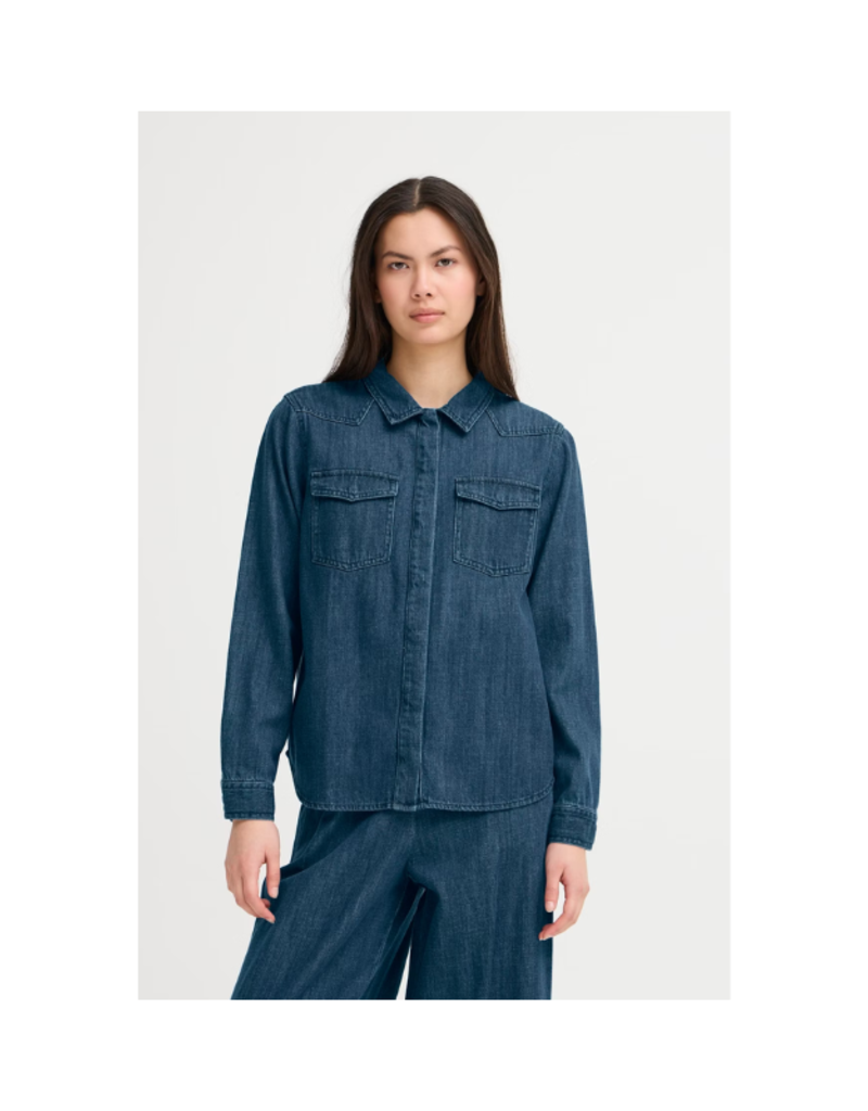 ICHI Aubery Denim Shirt in Washed Dark Blue by ICHI