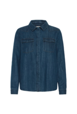 ICHI Aubery Denim Shirt in Washed Dark Blue by ICHI