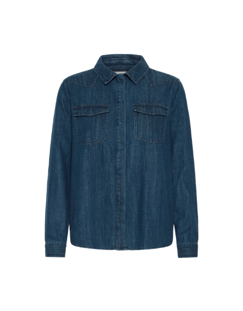 ICHI Aubery Denim Shirt in Washed Dark Blue by ICHI