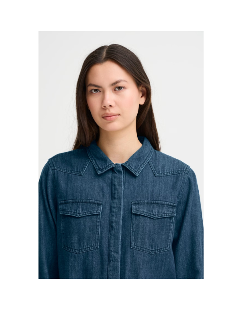 ICHI Aubery Denim Shirt in Washed Dark Blue by ICHI