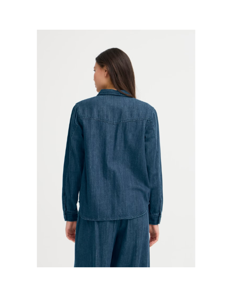ICHI Aubery Denim Shirt in Washed Dark Blue by ICHI