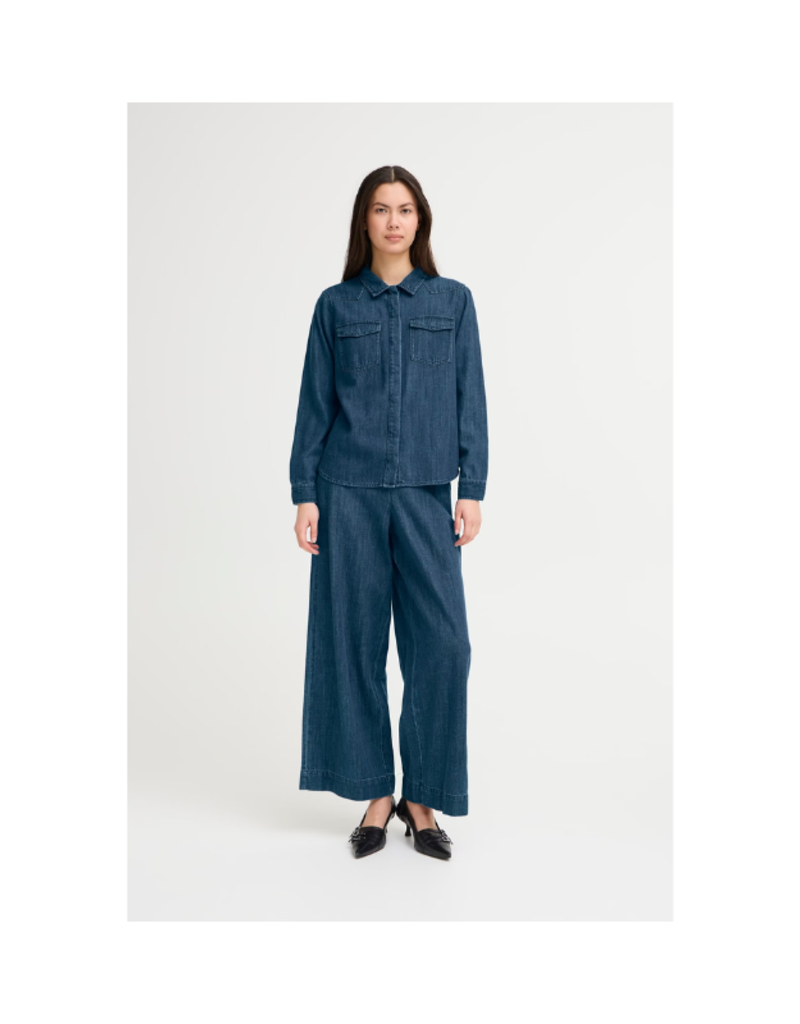 ICHI Aubery Denim Shirt in Washed Dark Blue by ICHI