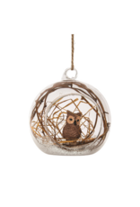 Glass Clear Ball with Owl Ornament