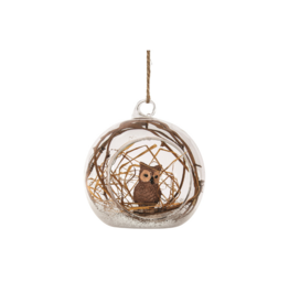 Glass Clear Ball with Owl Ornament