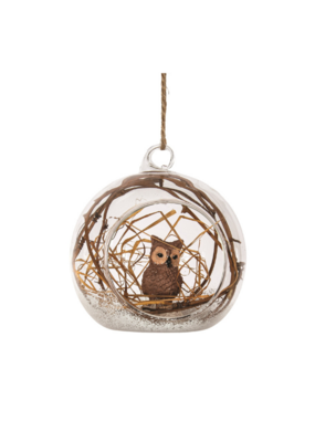Glass Clear Ball with Owl Ornament