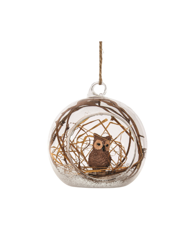 Glass Clear Ball with Owl Ornament