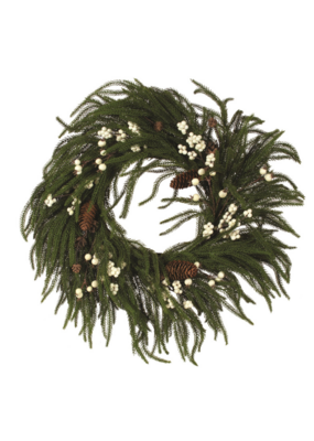 Pine White Berry Wreath 24"