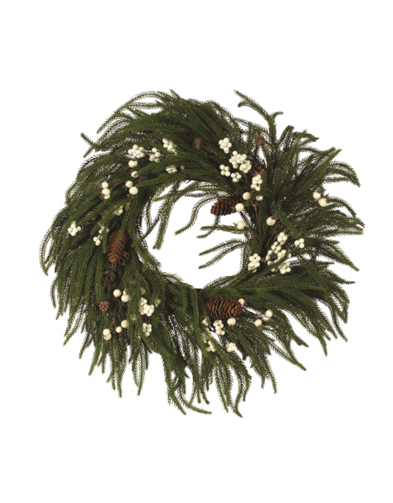 Pine White Berry Wreath 24"