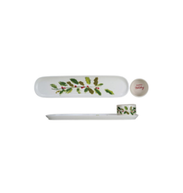 Creative Co-Op Holly Leaves Platter & Dish