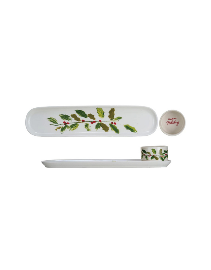 Creative Co-Op Holly Leaves Platter & Dish