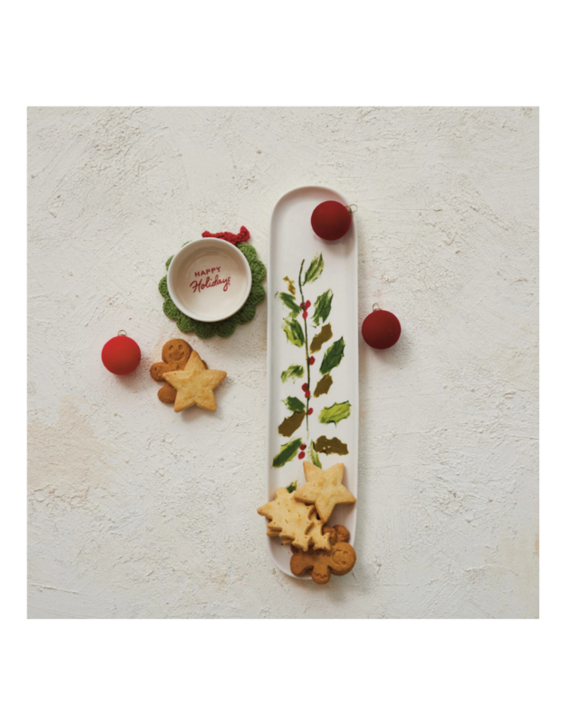 Creative Co-Op Holly Leaves Platter & Dish