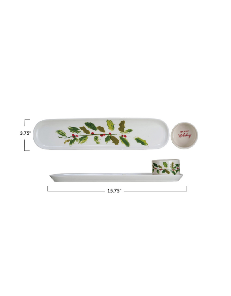 Creative Co-Op Holly Leaves Platter & Dish