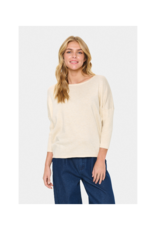 Saint Tropez Mila Round Neck Pullover in Brown Rice Melange by Saint Tropez
