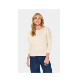 Saint Tropez Mila Round Neck Pullover in Brown Rice Melange by Saint Tropez