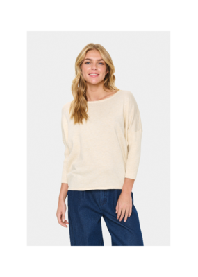 Saint Tropez Mila Round Neck Pullover in Brown Rice Melange by Saint Tropez