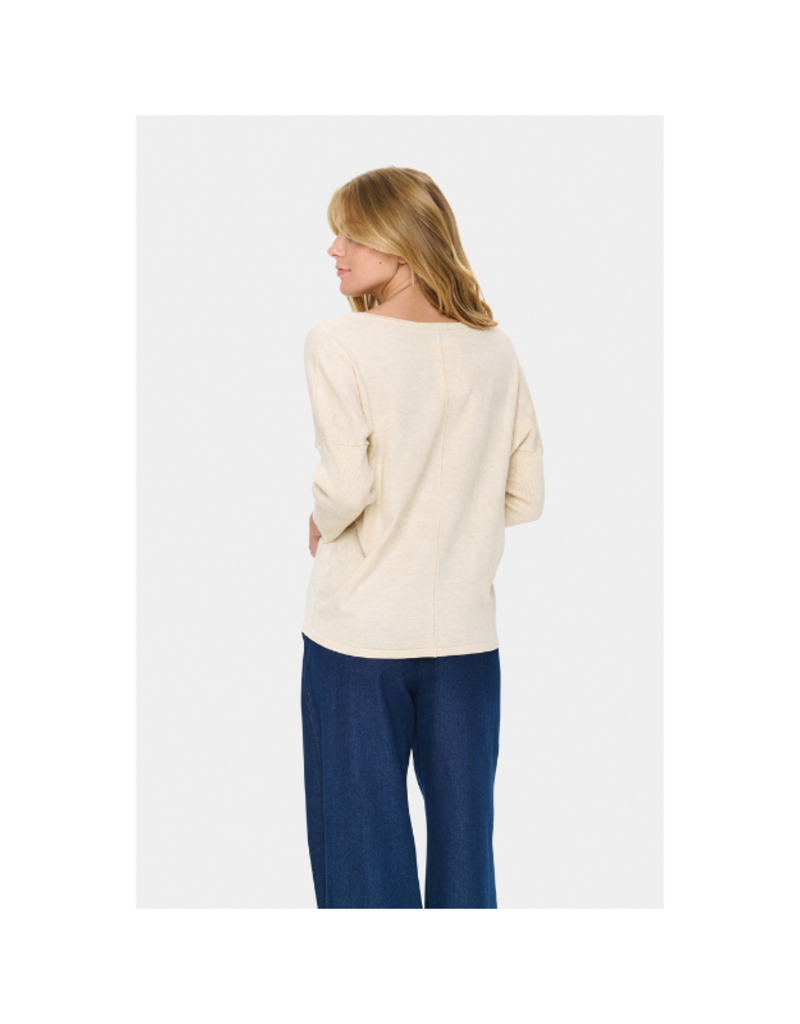 Saint Tropez Mila Round Neck Pullover in Brown Rice Melange by Saint Tropez