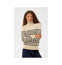 Saint Tropez Mila Striped Turtleneck in Brown Rice Black by Saint Tropez