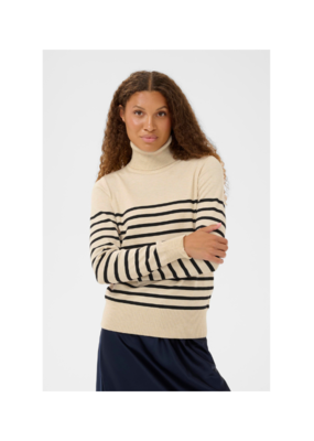 Saint Tropez Mila Striped Turtleneck in Brown Rice Black by Saint Tropez