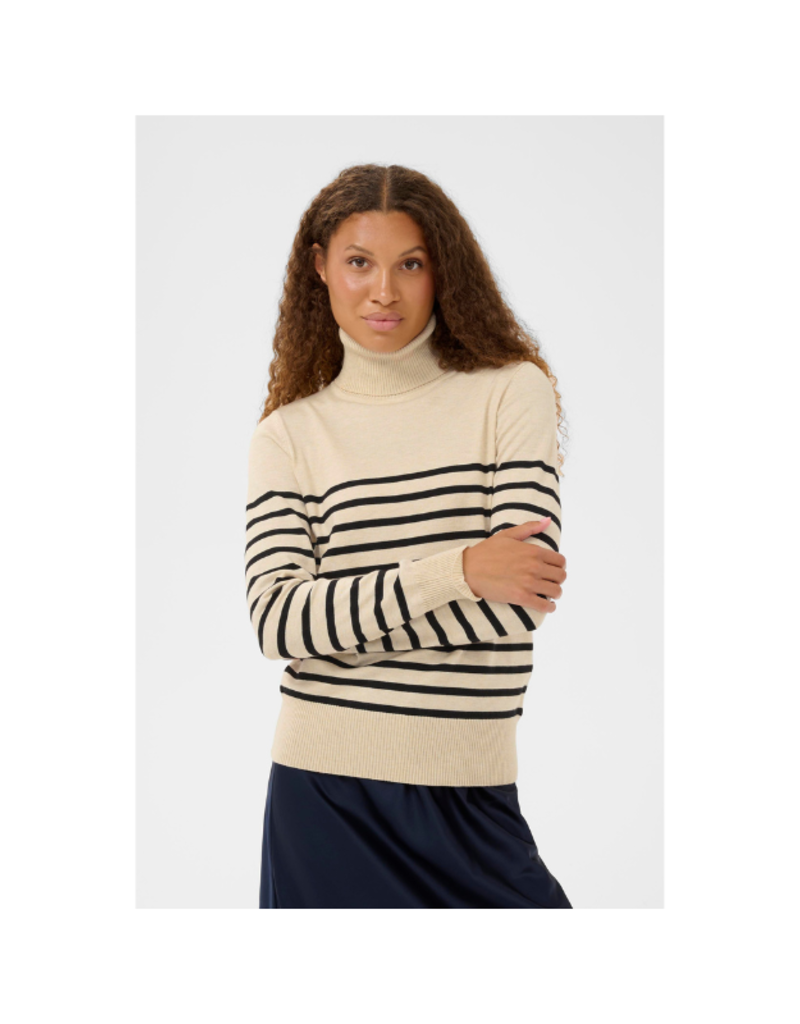 Saint Tropez Mila Striped Turtleneck in Brown Rice Black by Saint Tropez
