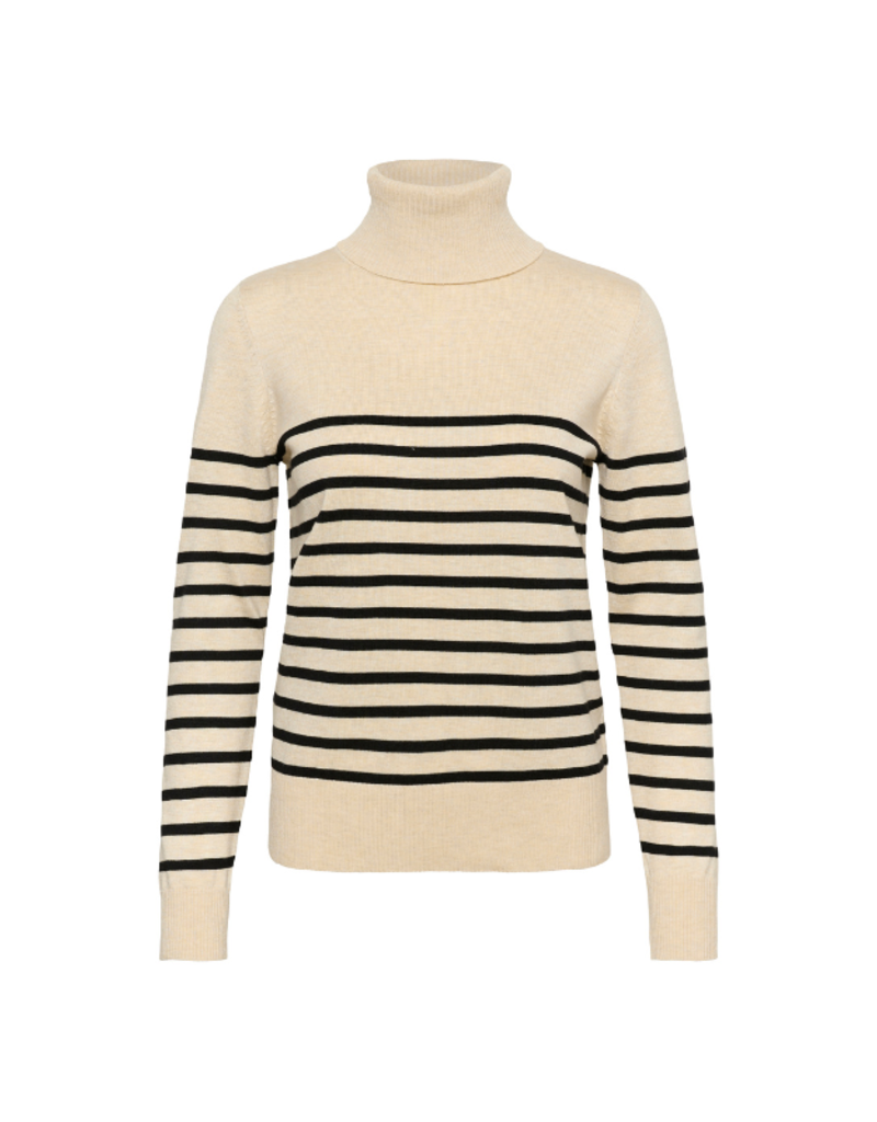 Saint Tropez Mila Striped Turtleneck in Brown Rice Black by Saint Tropez